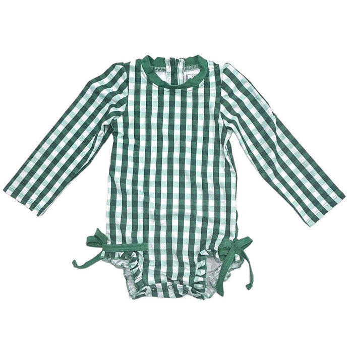 Ruffle Bottom Swimsuit - Green Gingham - Sugar Bee Clothing