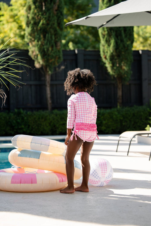 ***PREORDER***Ruffle Bottom Swimsuit - Pink Gingham - Sugar Bee Clothing