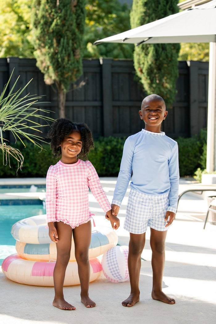 ***PREORDER***Ruffle Bottom Swimsuit - Pink Gingham - Sugar Bee Clothing