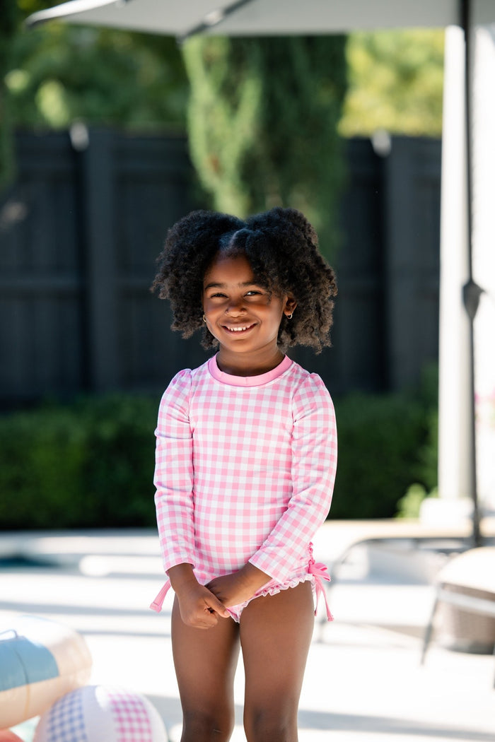 ***PREORDER***Ruffle Bottom Swimsuit - Pink Gingham - Sugar Bee Clothing
