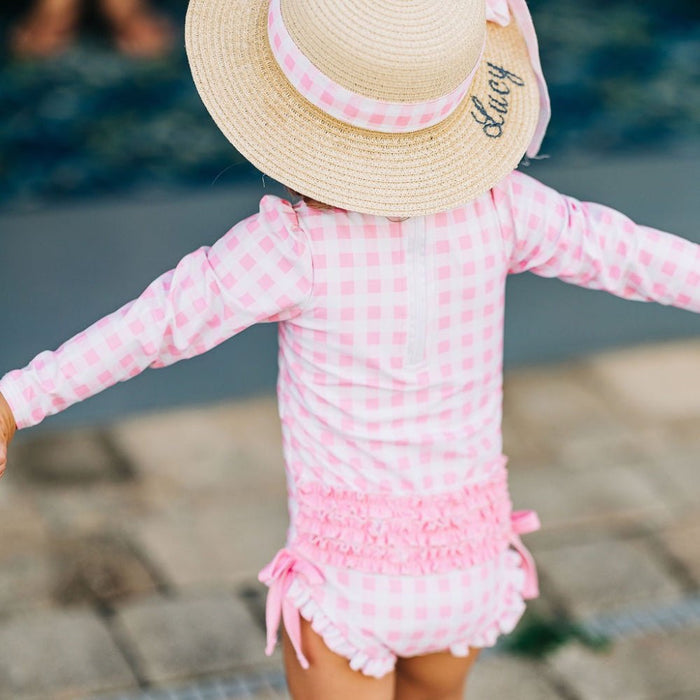 Ruffle Bottom Swimsuit - Pink Gingham - Sugar Bee Clothing
