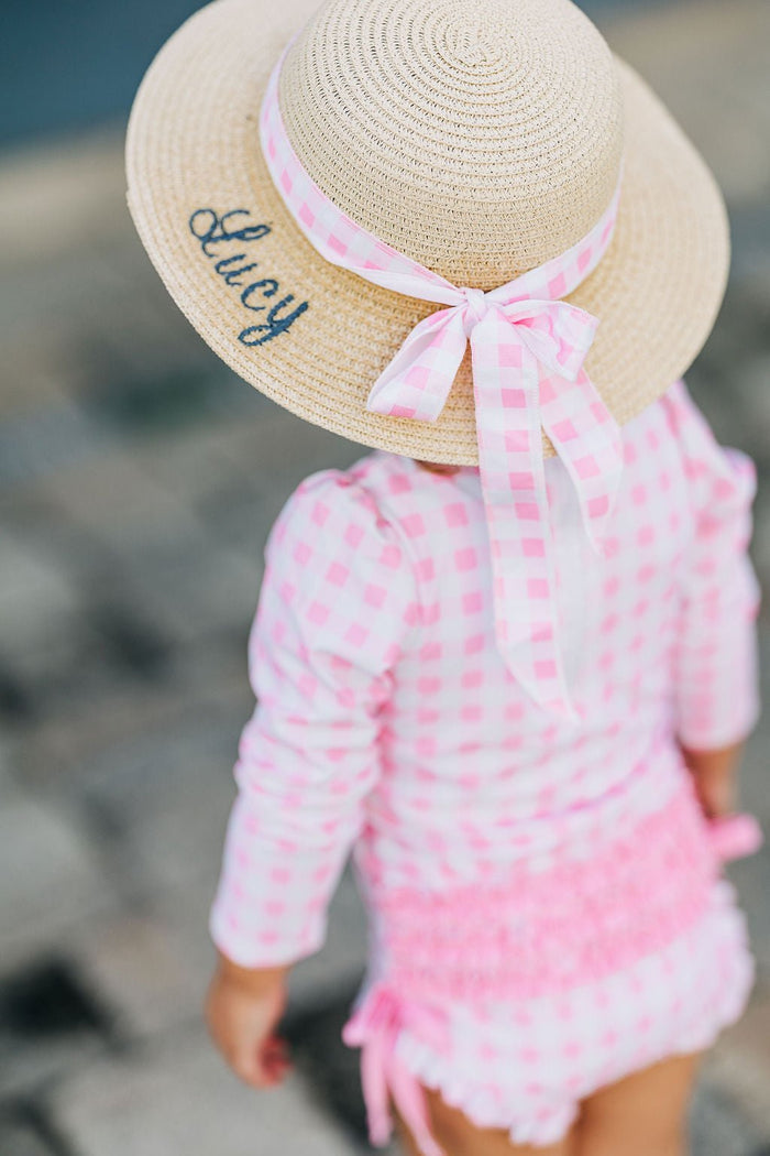 Ruffle Bottom Swimsuit - Pink Gingham - Sugar Bee Clothing