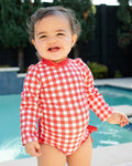 Ruffle Bottom Swimsuit - Red Gingham - Sugar Bee Clothing