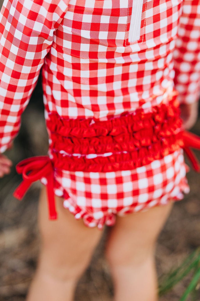 Ruffle Bottom Swimsuit - Red Gingham - Sugar Bee Clothing