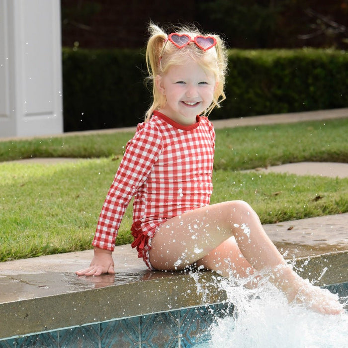 Ruffle Bottom Swimsuit - Red Gingham - Sugar Bee Clothing