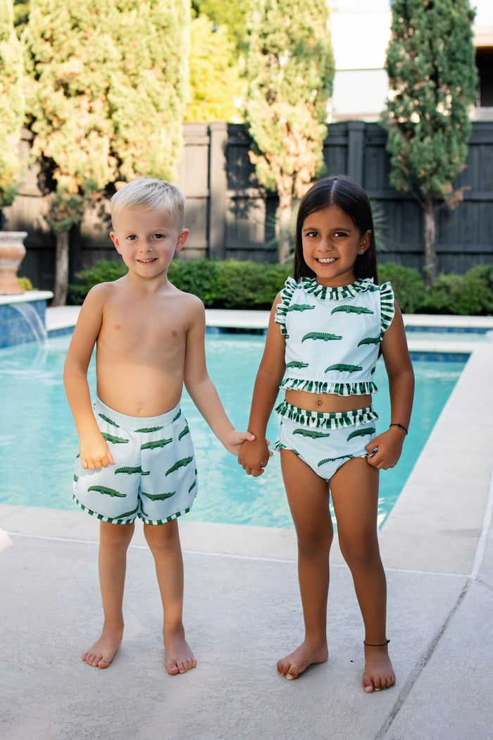 Swim Shorts - Blue Alligator - Sugar Bee Clothing