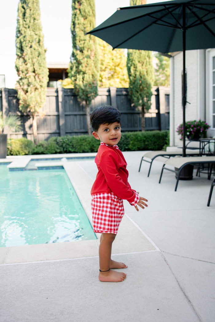 Swim Shorts - Red Gingham - Sugar Bee Clothing