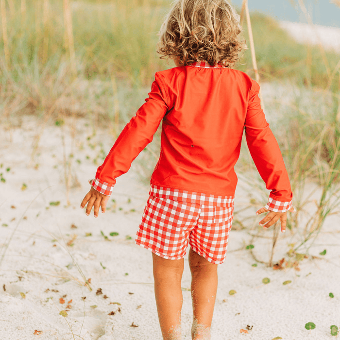 Swim Shorts - Red Gingham - Sugar Bee Clothing