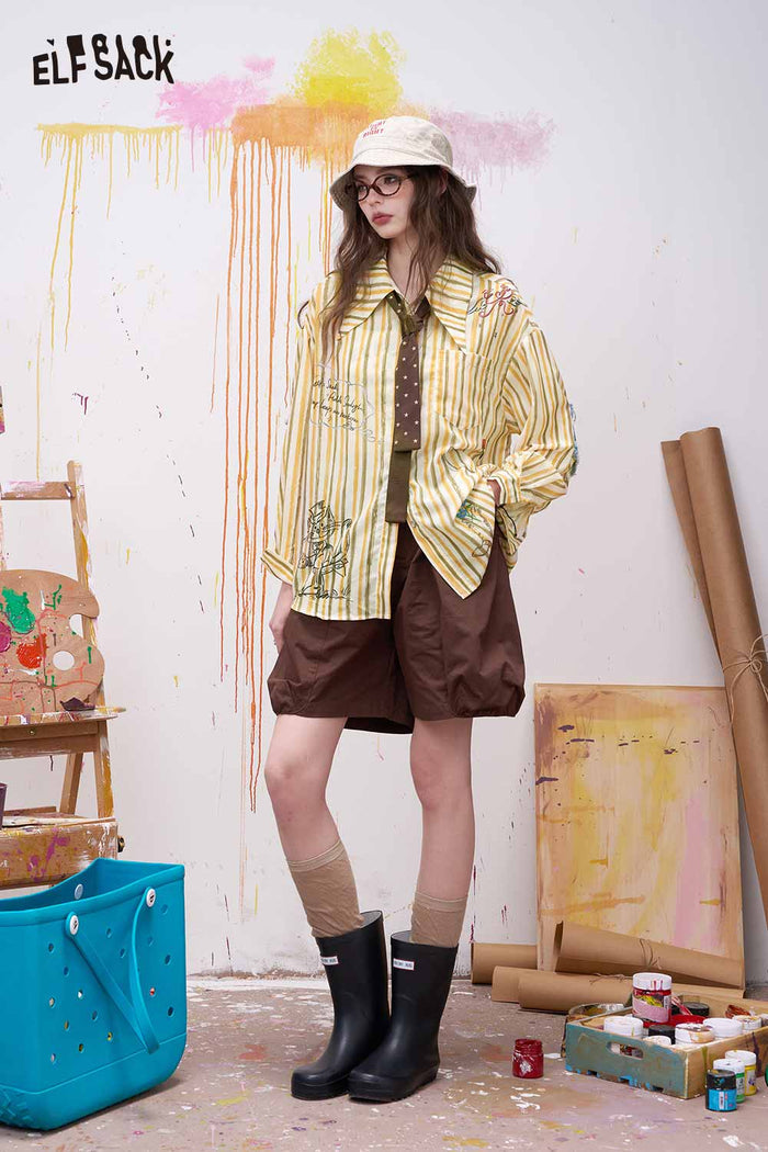 ELFSACK Preppy Graffiti Print Long Sleeve Shirt