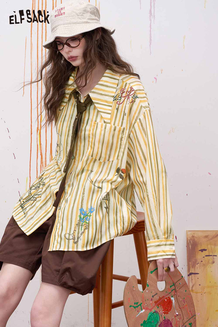 ELFSACK Preppy Graffiti Print Long Sleeve Shirt