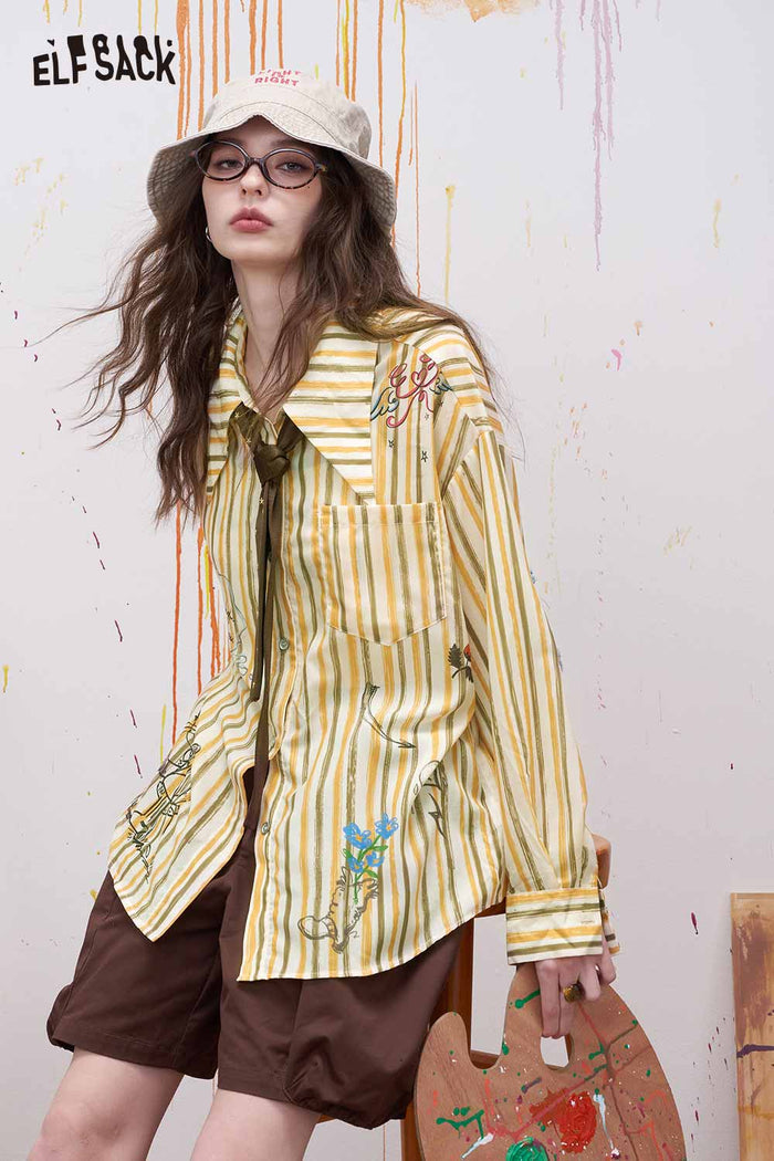 ELFSACK Preppy Graffiti Print Long Sleeve Shirt