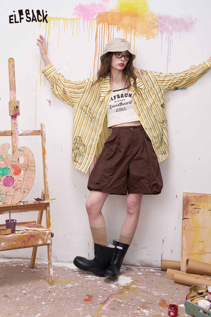 ELFSACK Preppy Graffiti Print Long Sleeve Shirt