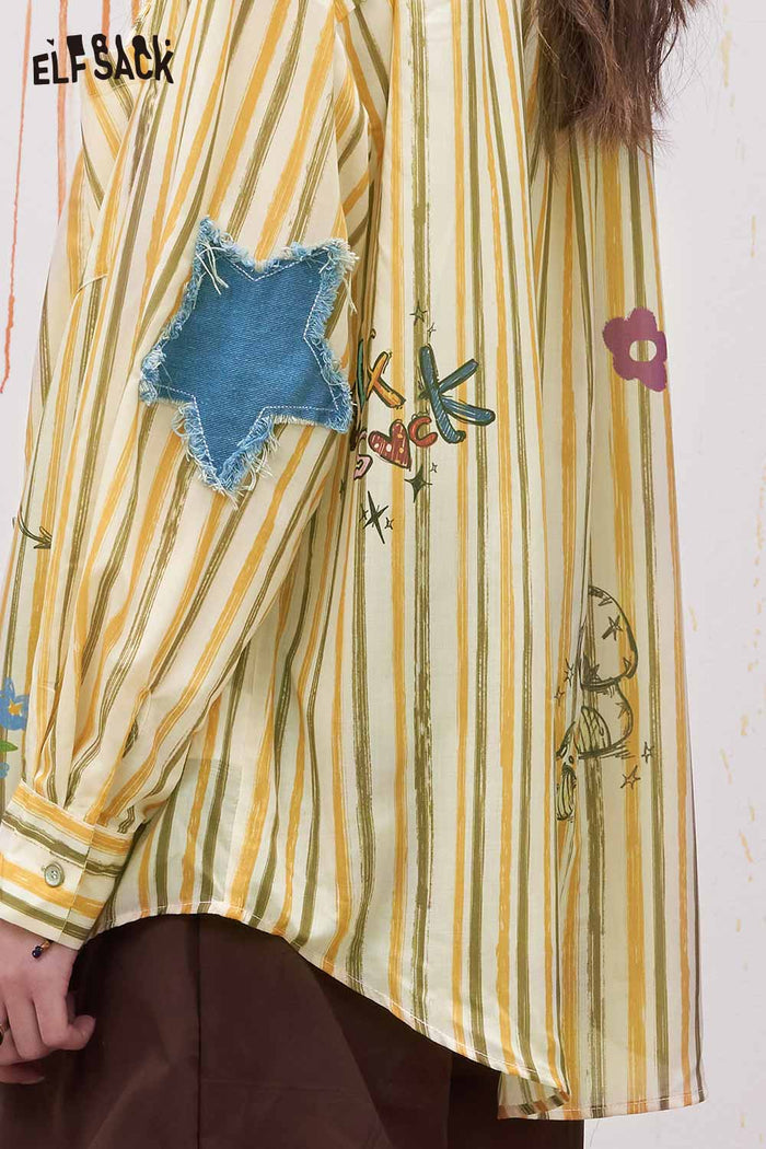 ELFSACK Preppy Graffiti Print Long Sleeve Shirt