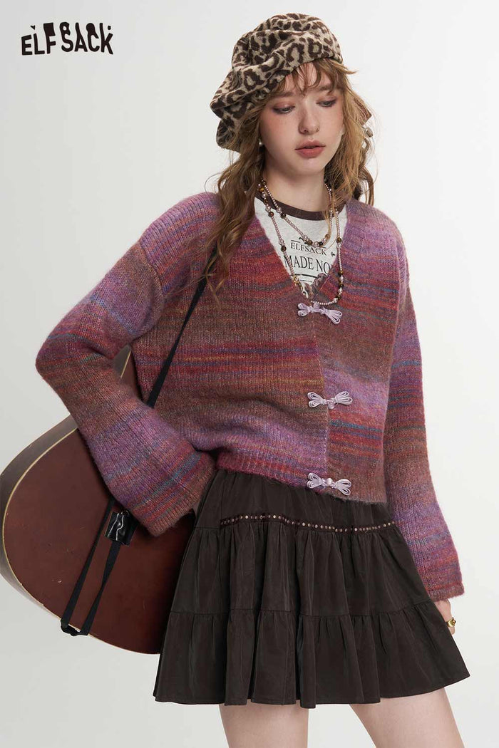 Preppy Ombre Striped Bow Cardigan