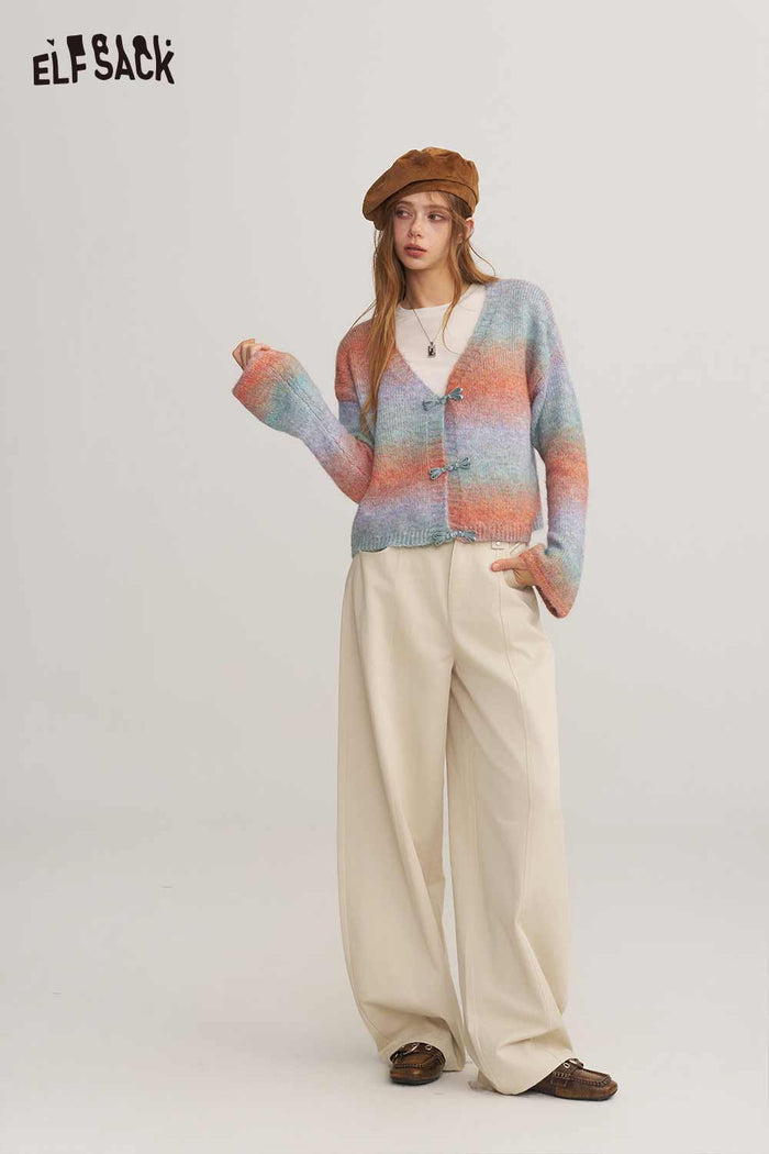 Preppy Ombre Striped Bow Cardigan