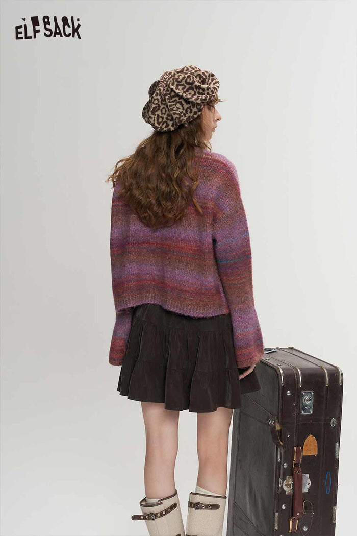 Preppy Ombre Striped Bow Cardigan