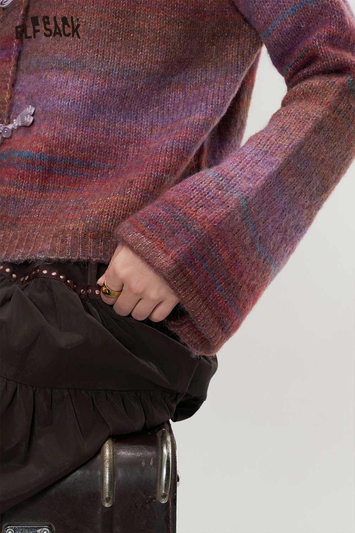 Preppy Ombre Striped Bow Cardigan