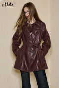 ELFSACK PU Leather Oversized Silhouette Double Breasted Closure Trench Coat