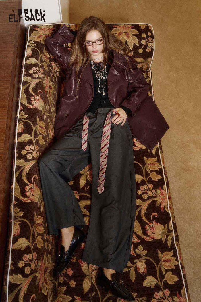 ELFSACK PU Leather Oversized Silhouette Double Breasted Closure Trench Coat