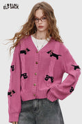 Puppy Print V-Neck Cropped Cardigan