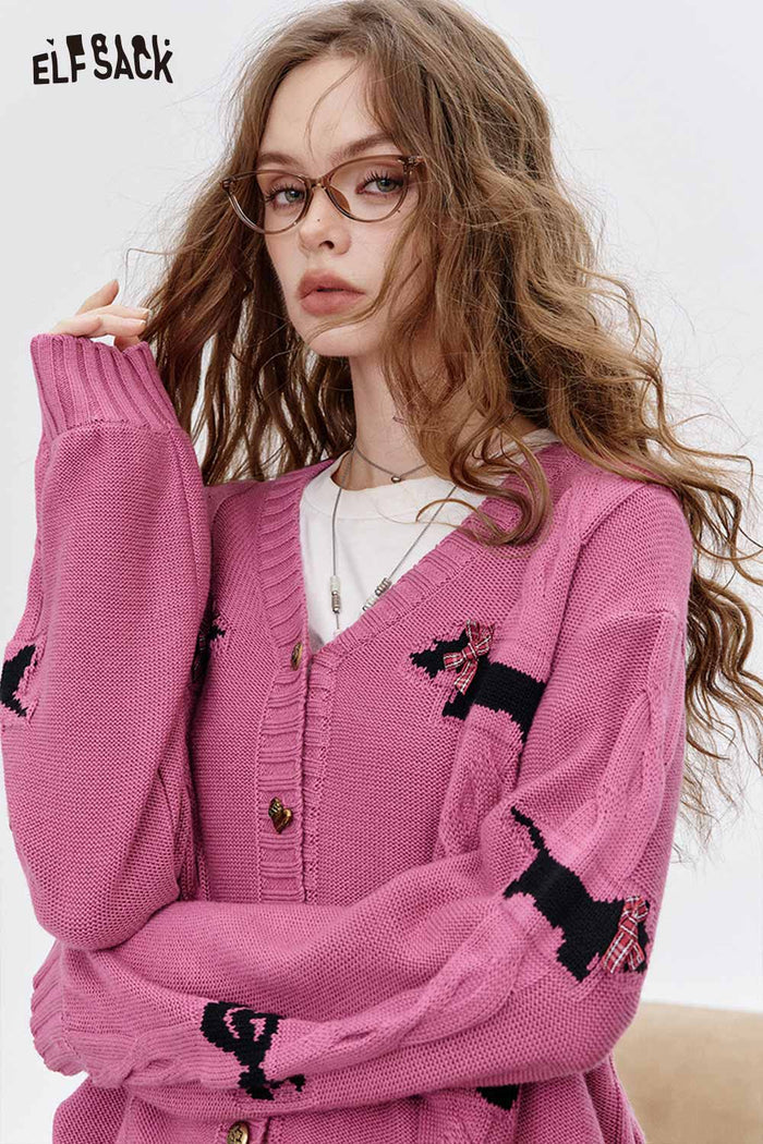 Puppy Print V-Neck Cropped Cardigan