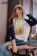 Raglan Contrast Bear Graphic Long Sleeve Tee