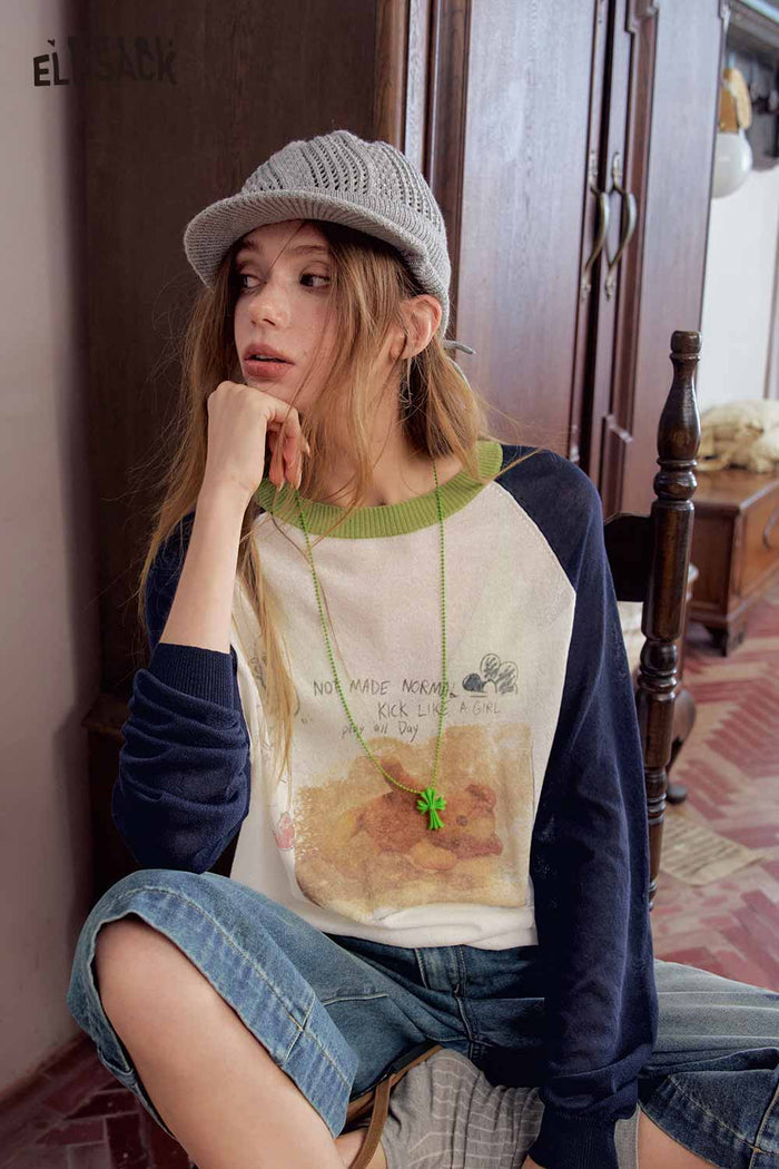 Raglan Contrast Bear Graphic Long Sleeve Tee