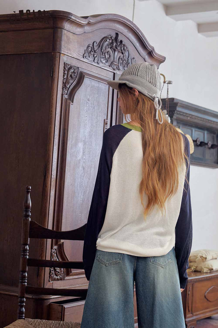 Raglan Contrast Bear Graphic Long Sleeve Tee