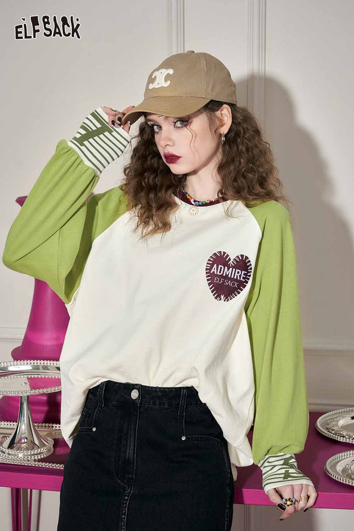 Raglan Long Sleeve Heart Graphic Tee
