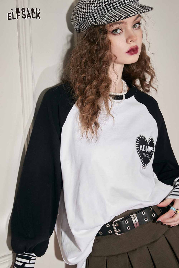 Raglan Long Sleeve Heart Graphic Tee