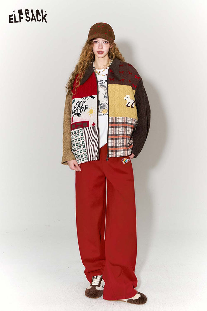 ELFSACK Rainbow Pony Red Wide Leg Pants