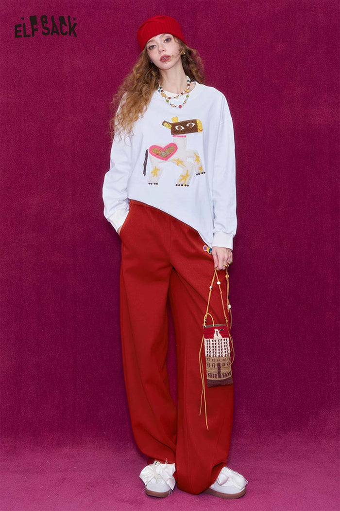 ELFSACK Rainbow Pony Red Wide Leg Pants