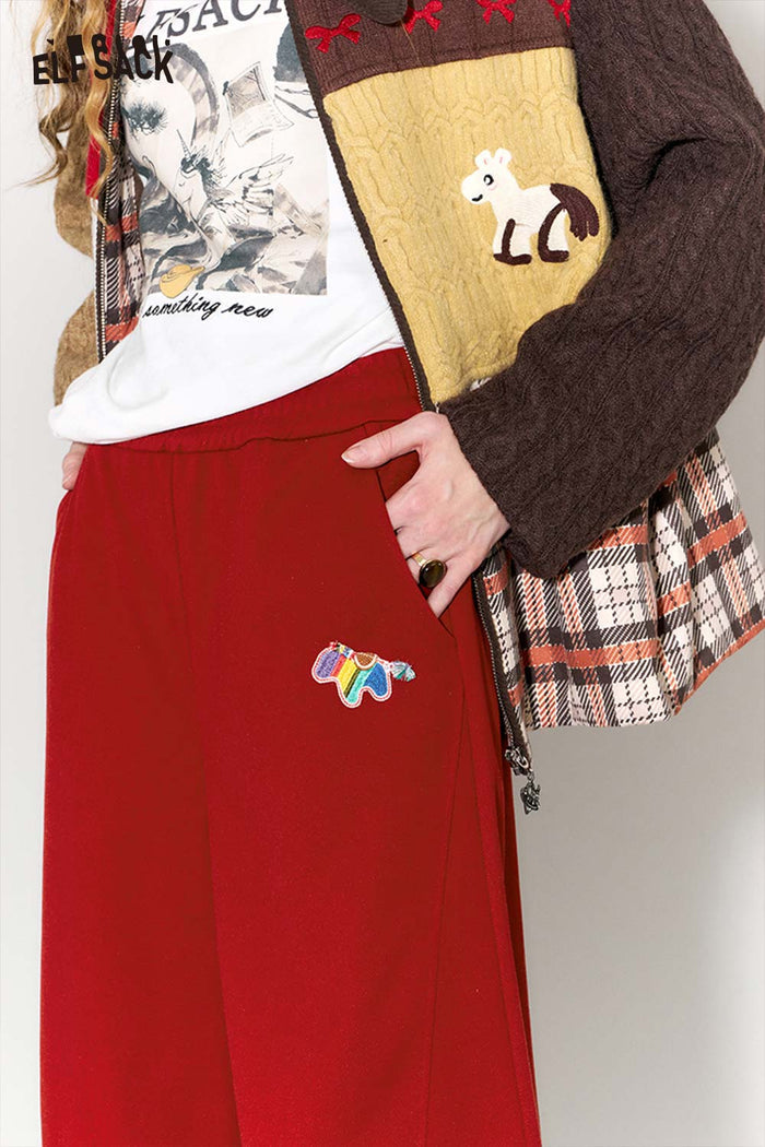 ELFSACK Rainbow Pony Red Wide Leg Pants