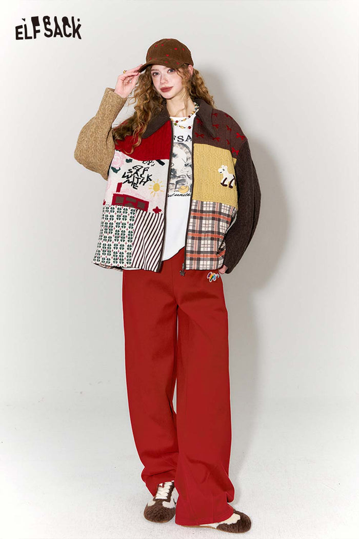 ELFSACK Rainbow Pony Red Wide Leg Pants