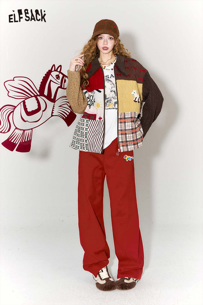 ELFSACK Rainbow Pony Red Wide Leg Pants
