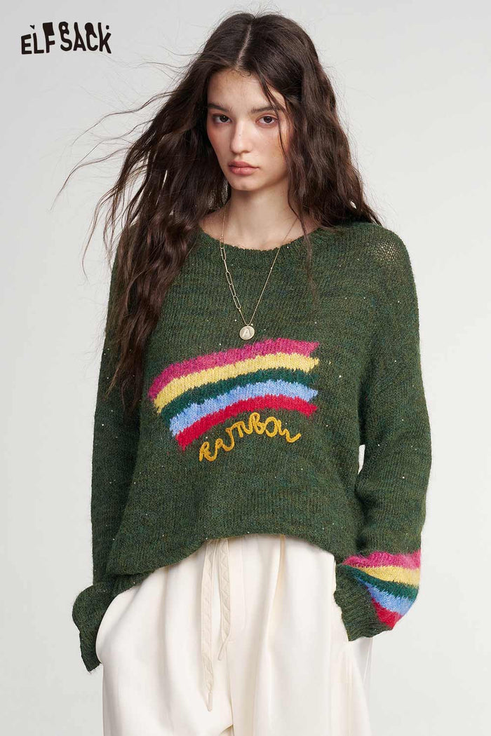 Rainbow Stripe Loose Long Sleeve Sweater