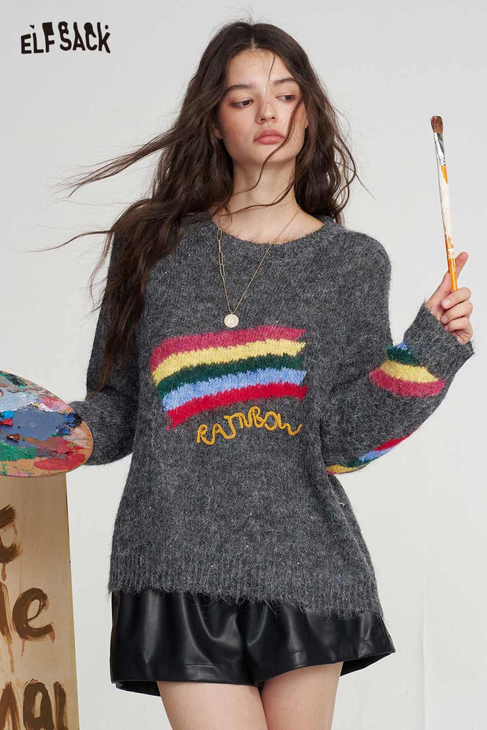 Rainbow Stripe Loose Long Sleeve Sweater