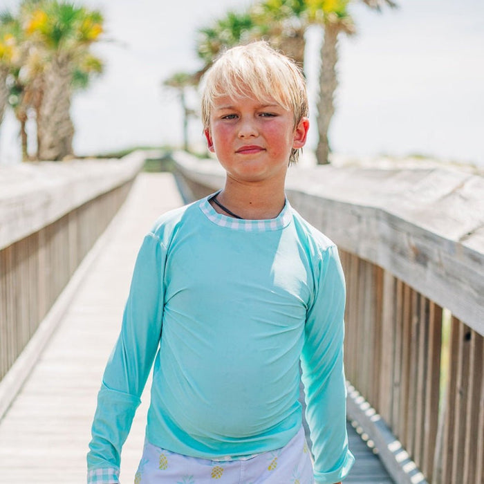 Rashguard - Turquoise Gingham - Sugar Bee Clothing