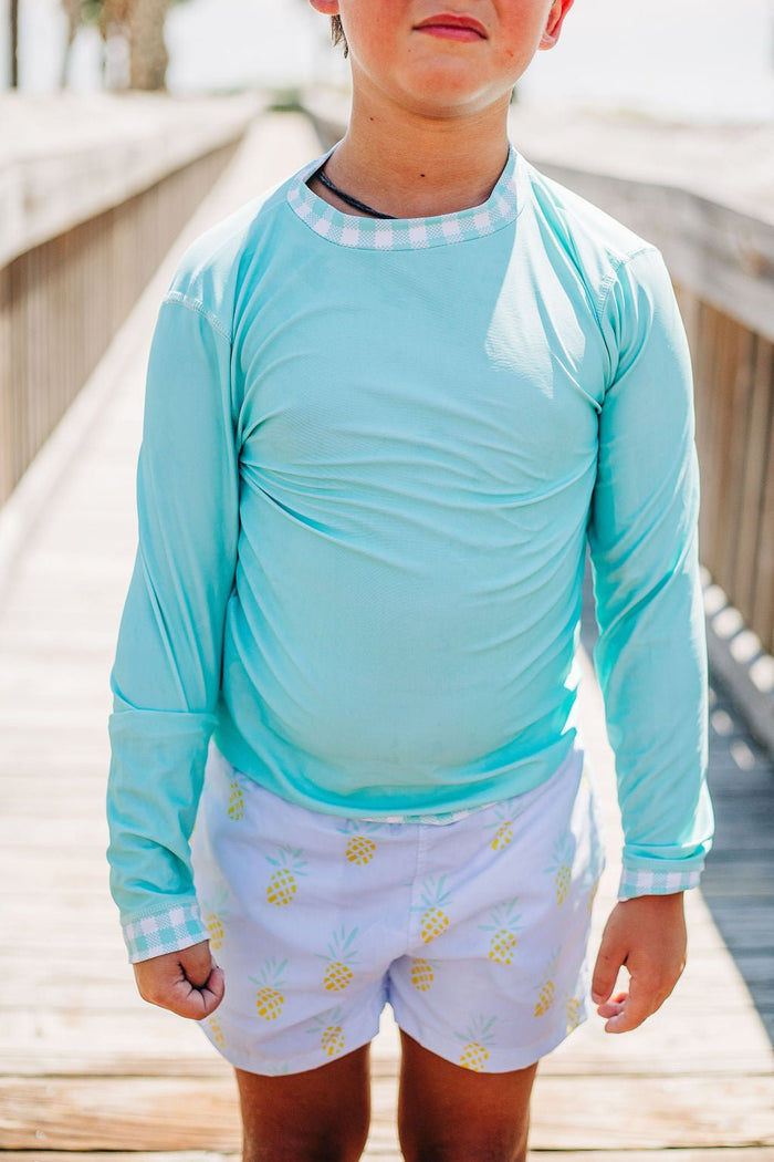Rashguard - Turquoise Gingham - Sugar Bee Clothing