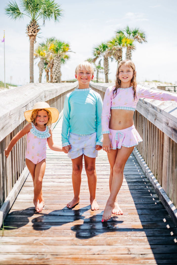 Rashguard - Turquoise Gingham - Sugar Bee Clothing