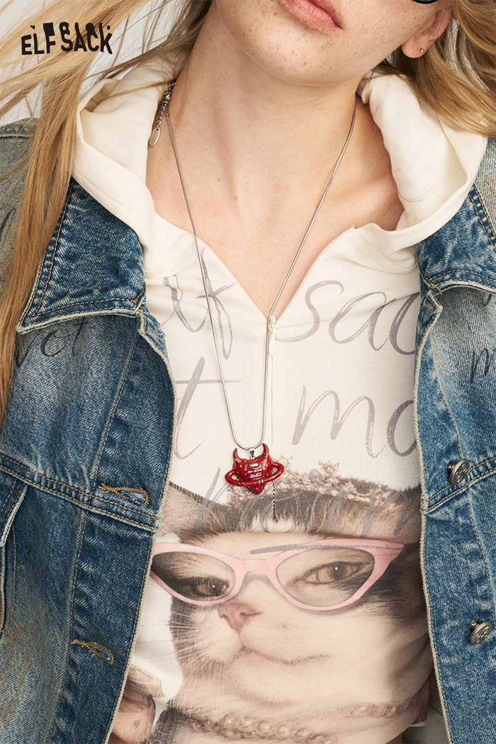 Red Devil Heart Pendant Necklace