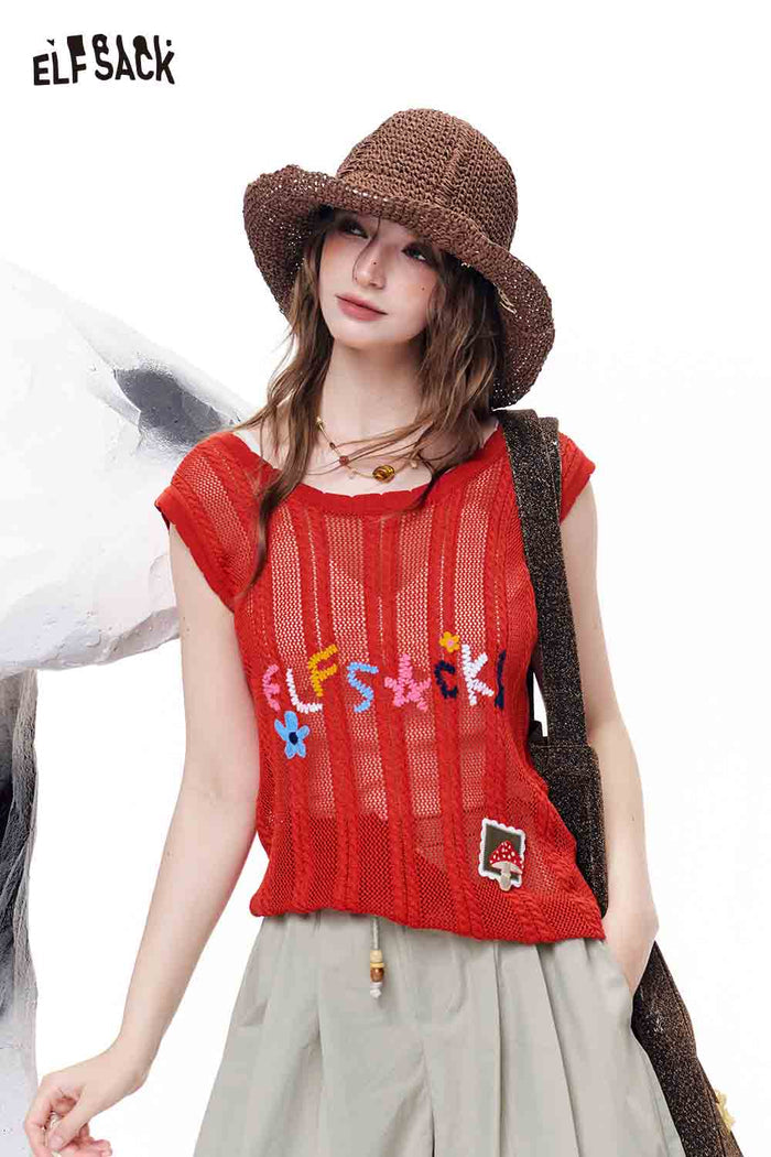 ELFSACK Red Knit Tank Top
