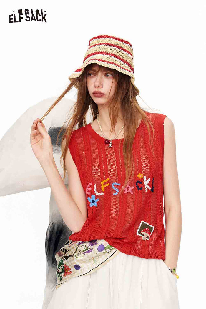 ELFSACK Red Knit Tank Top
