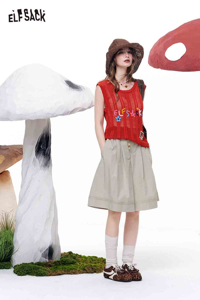 ELFSACK Red Knit Tank Top