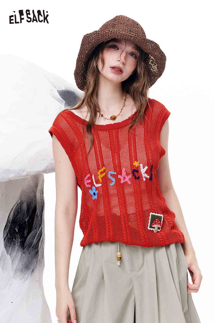 ELFSACK Red Knit Tank Top