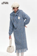 ELFSACK Removable hood, tassels, knitted long straight dress