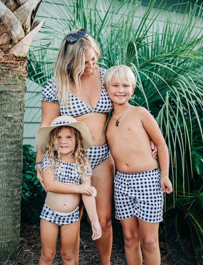 Retro Cap Sleeve Bikini - Black Gingham - Sugar Bee Clothing