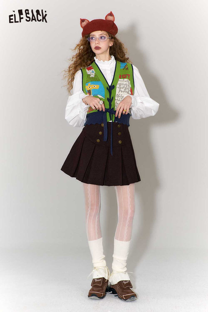 ELFSACK Retro Denim Knit Blend Cartoon Jacquard Star Patch Vest