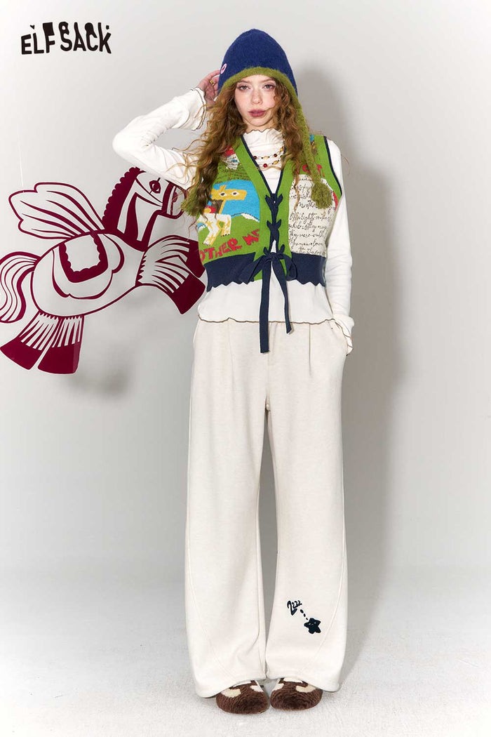 ELFSACK Retro Denim Knit Blend Cartoon Jacquard Star Patch Vest