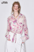 ELFSACK Retro Floral Thin Lace Shirt Women's Sweet Chiffon Casual Top
